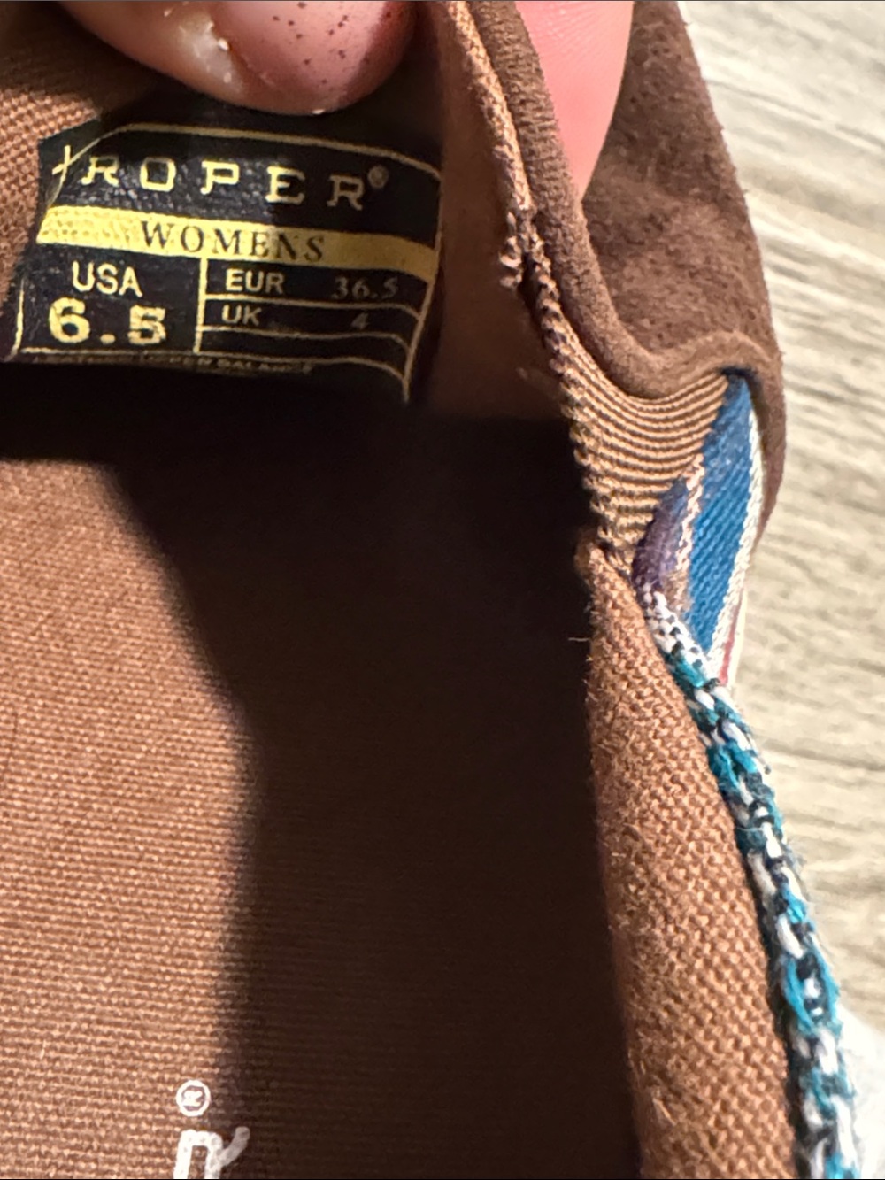 Roper Brown Slip-On Suede Sneakers with Blue and Red Stripe Heel - Picture 7 of 7